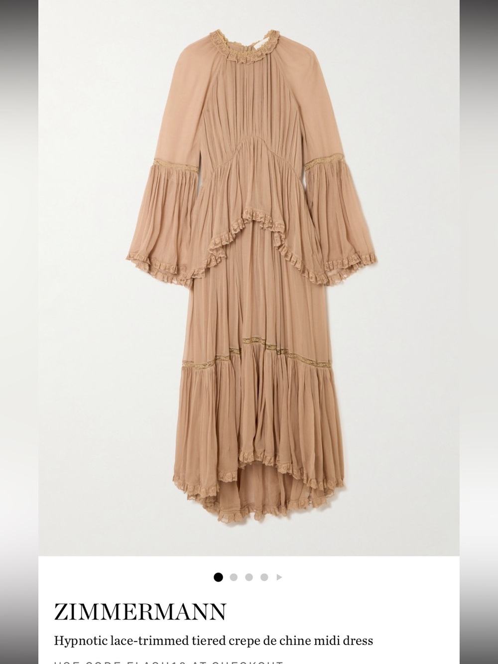 Zimmermann Taupe Lace-Trim Tiered High-Low Midi Dress NWT - AU2